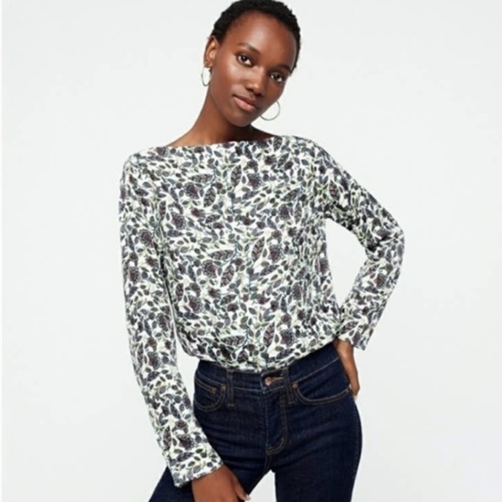J. Crew floral drapey boatneck blouse